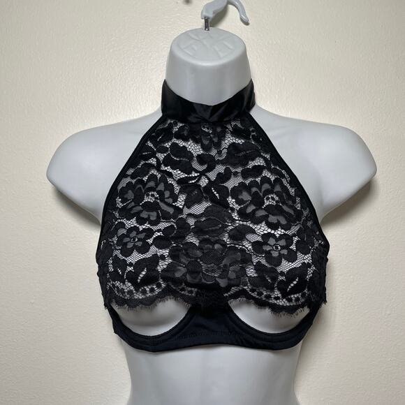 Cosabella Bra 34B Black Magnolia Halter Cut Out Lace Lingerie Underwire New - Picture 1 of 9